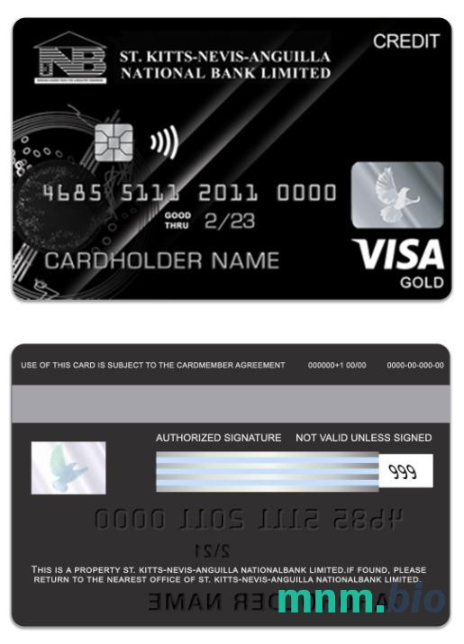 Saint Kitts and Nevis National Bank Limited visa złoto credit karta przykład w formacie PSD